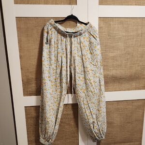 POL Floral Print Pants - Blue and Orange